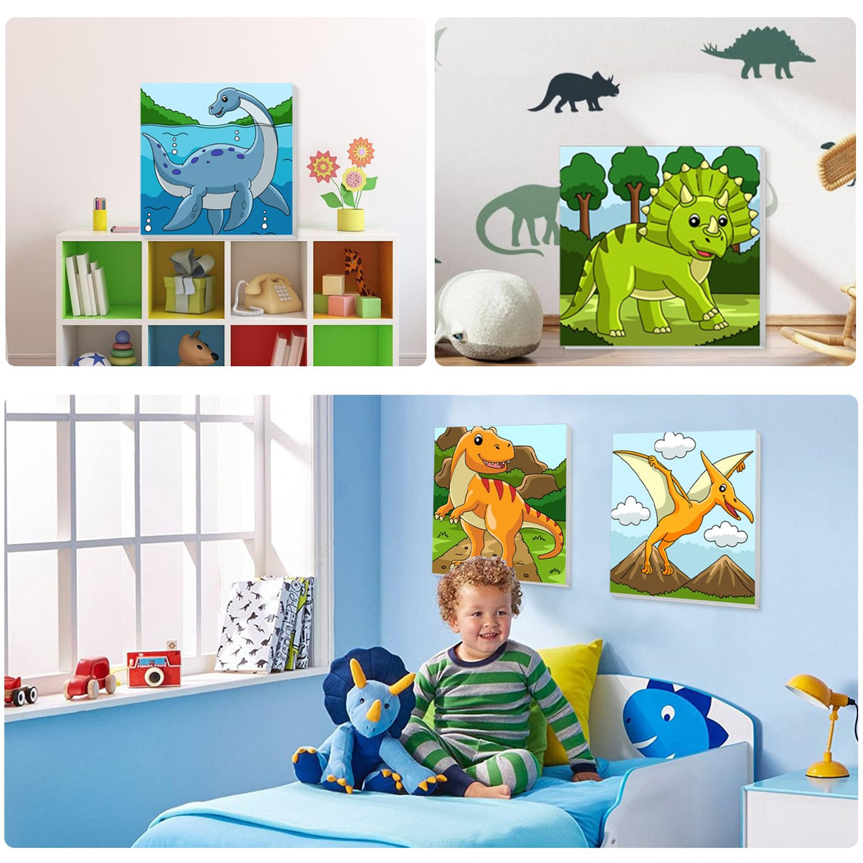 4Pack Dinosaur Paint by Number for Kids with Wooden Frame,4 Dinosaurs Canvas Paints by Number Canvas, Dinosaur Gifts for Kids Easy Paint with Numbers DIY Acrylic Oil Painting Kits for Home Wall Decor Ertyjikg