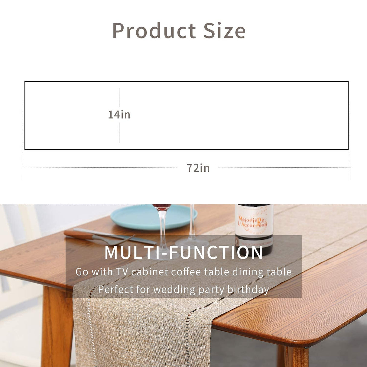 Tosewever Decorative Linen Table Runner Farmhouse Style Tabletop Collection 14 x 72 Inches Table Runners for Everyday Dining Wedding Party Holiday Home Decor (14" x 72", Light Coffee/Straight) Tosewever