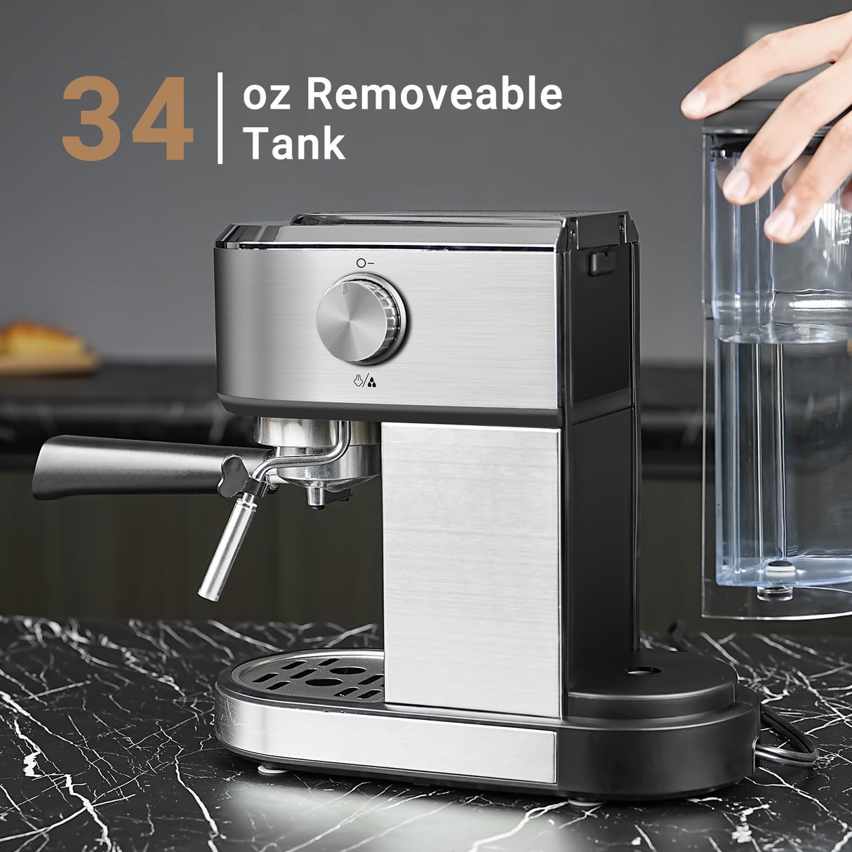 AMZCHEF Espresso Machine with 20 Bar, Professional Espresso Maker with Milk Cream/Steam Stick, Compact Stainless Steel Coffee Machines, 34oz Household Detachable Water tank, Gift for Dad or Mom AMZCHEF