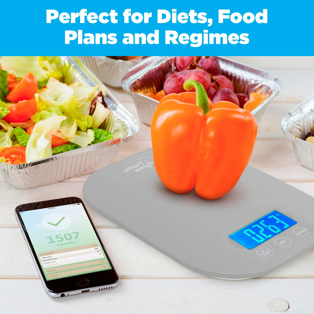 Smart Weigh Gray Digital Kitchen Scale for Cooking, Weight Loss, Calorie Tracking, Baking, Food Portion Control, and Meal Prep - Accurate Measurements in Grams and Ounces Smart Weigh