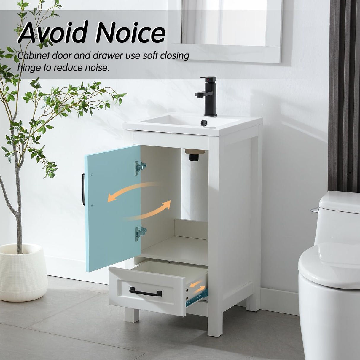 LUCKWIND 18" Bathroom Vanity with Sink Combo, Modern Bathroom Storage Painted Cabinet with Undercounter Ceramic Sink, Faucet and Drawers, White LUCKWIND