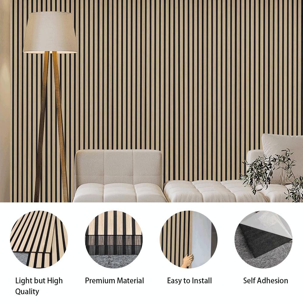 ARTSLAT Acoustic Peel & Stick Wall Panels 4 Pack - Soundproof 3D Wood Slat Paneling for Walls/Ceilings (43"x12.6") Self-Adhesive Interior Decor, Oak ARTSLAT