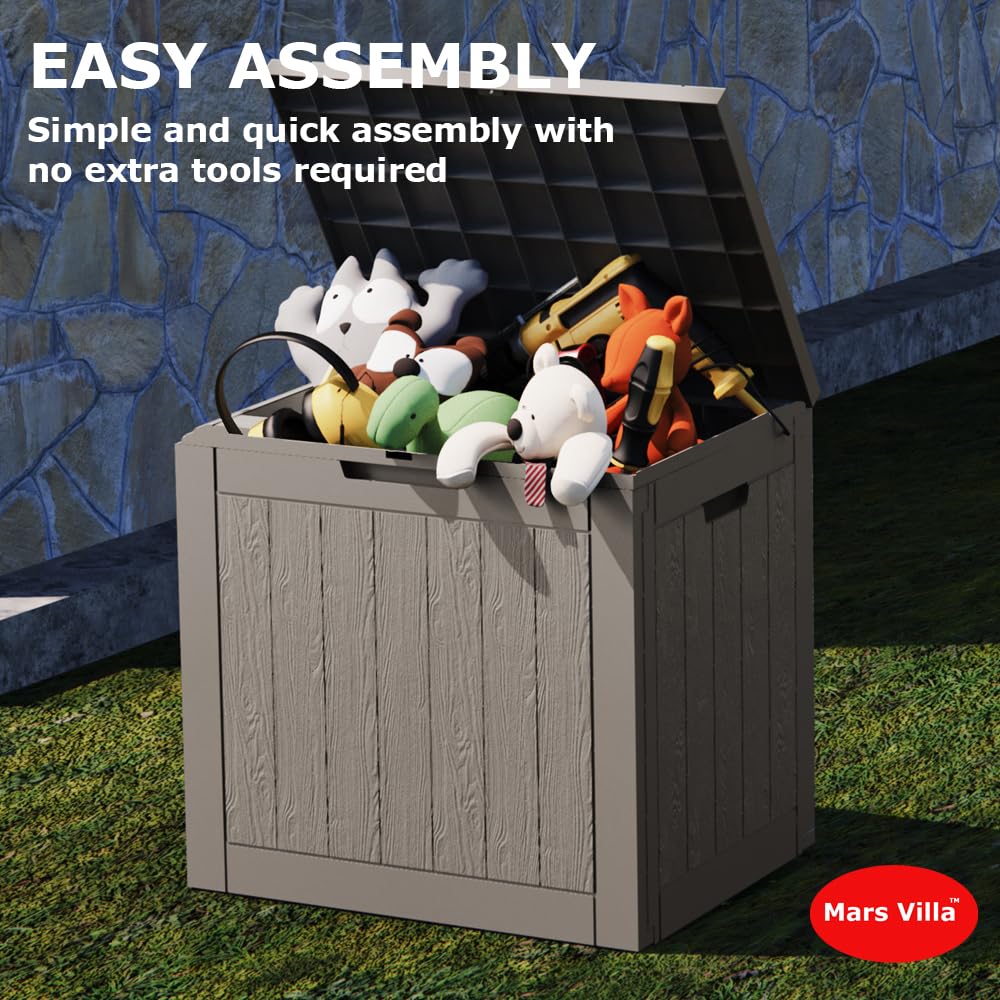 Mars Villa Deck Box, 31 Gallon Resin Indoor and Outdoor Storage Box Waterproof for Patio Furniture Cushions, Pool Supplies, Backyard Toys, Gardening Tools, Weatherproof and UV Resistant (Grey) Mars Villa