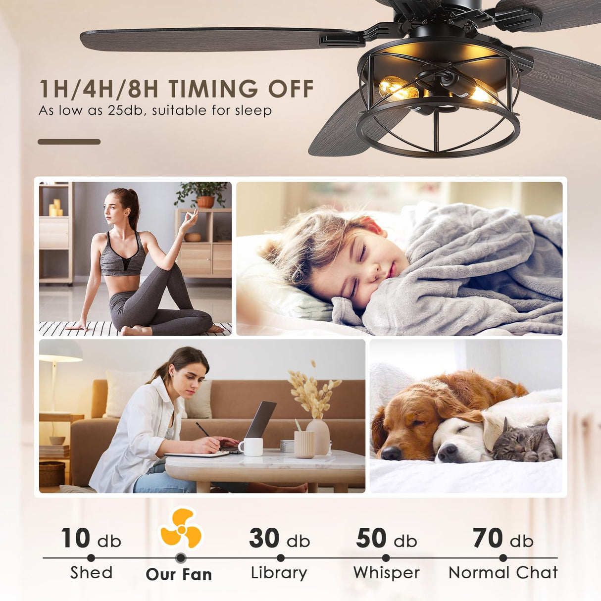 Dannilong Farmhouse Ceiling Fan with Light and Remote 52" Rustic Flush Mount Ceiling Fans 5 Dual Finish Blades Carnegie Industrial Fandelier for Living room Bedroom Patio E26 Dannilong