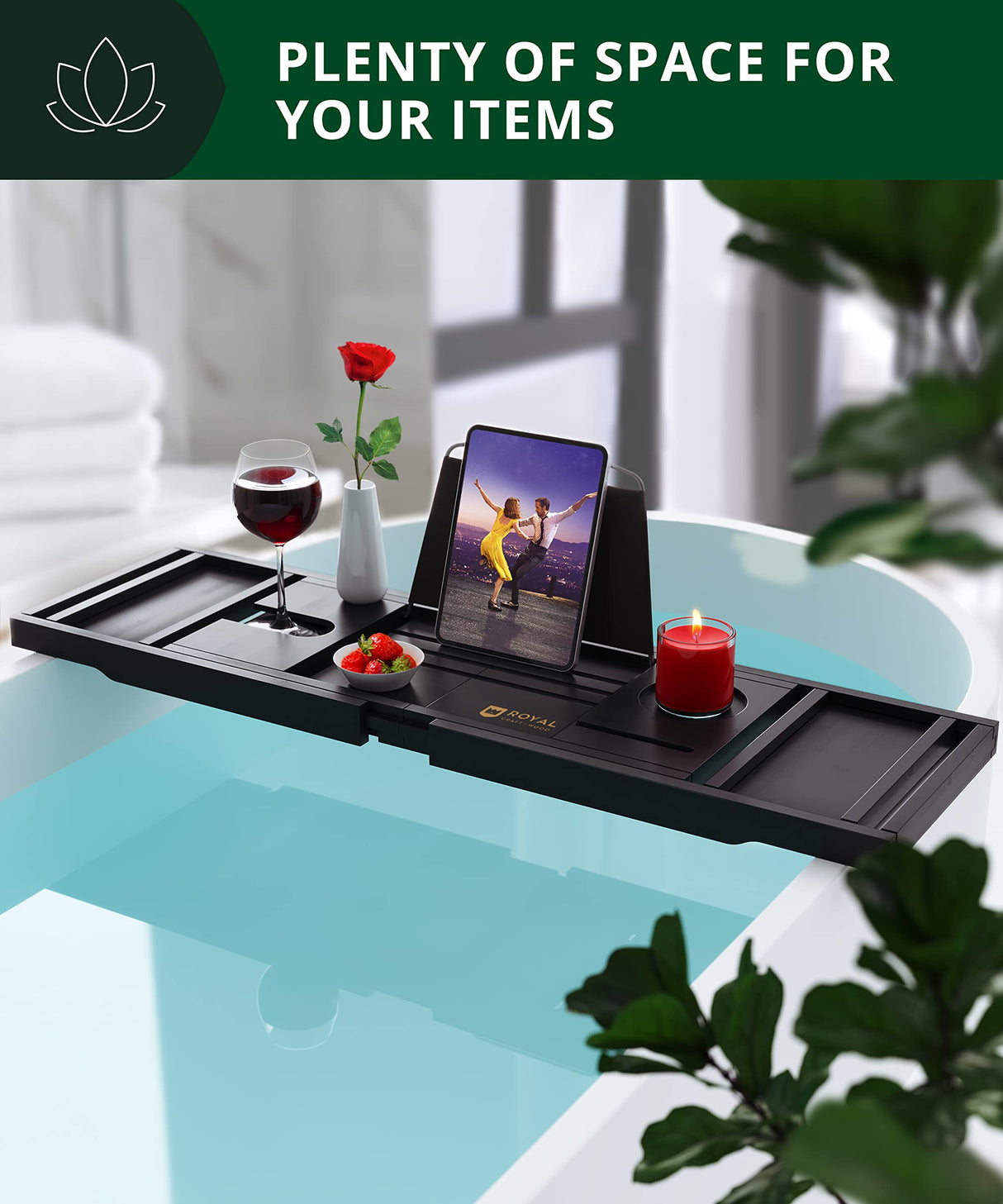 ROYAL CRAFT WOOD Premium Foldable Bathtub Tray - Wood Bath Tray for Tub, Bamboo Bathtub Shelf, Expandable Bath Table Tray, Luxury Bathtub & Bathroom Accessories for New Home & Unique Gift for Women ROYAL CRAFT WOOD