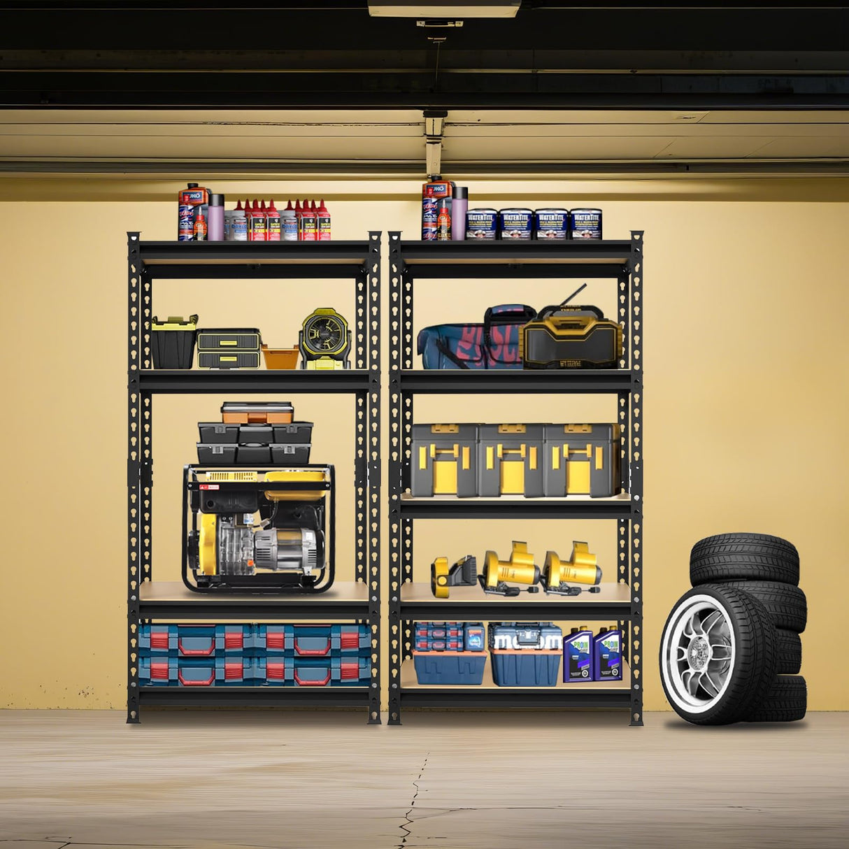 BIG RED Storage Shelving Unit, 5-Tier Adjustable, Heavy Duty Metal Garage Shelves/Utility Rack for Kitchen, Pantry, Basement, Bathroom, Laundry - 2,000 lbs Capacity, Black, 72" H x 35" W x 12" D BIG RED