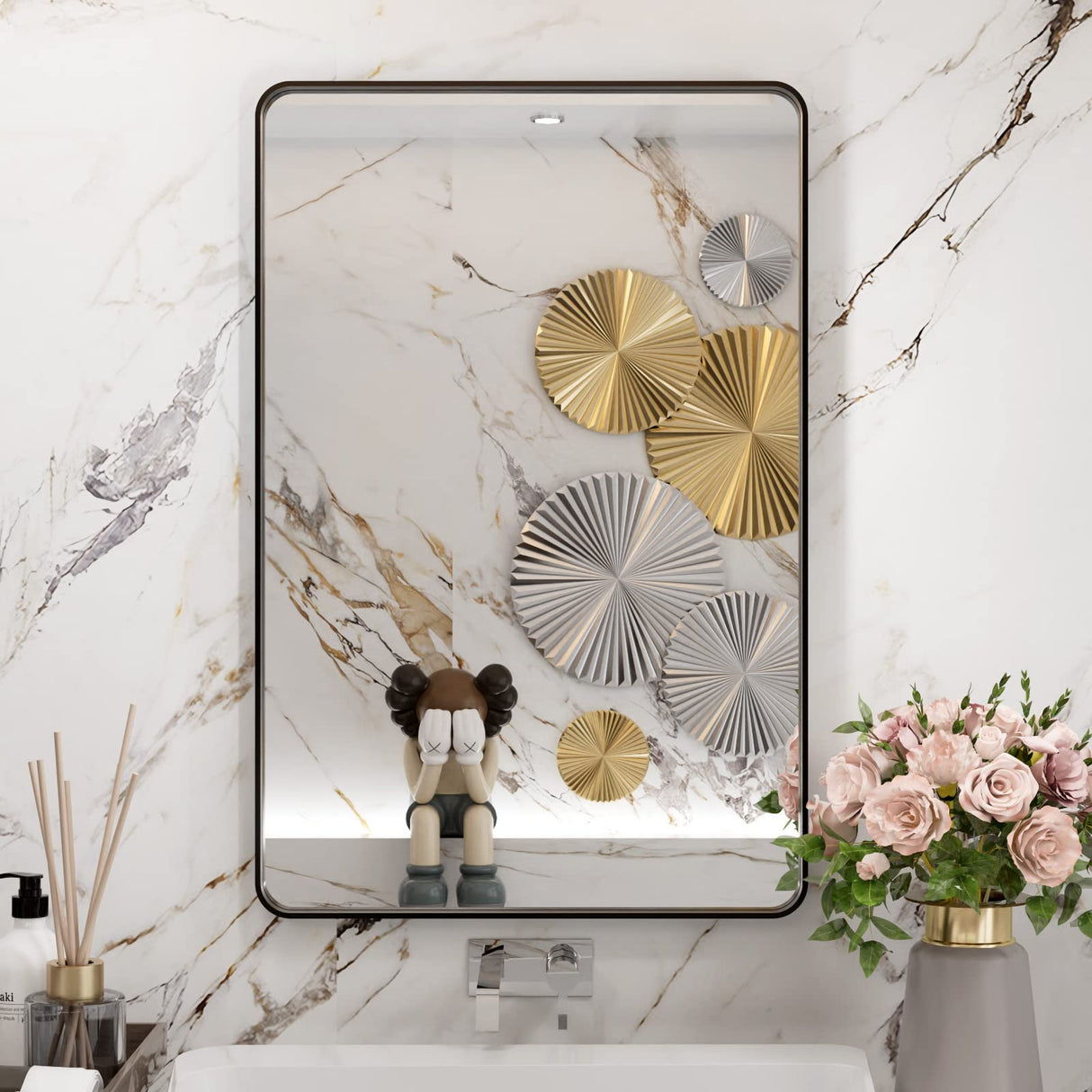 WEER Black Bathroom Mirror 20X30 Inch, Rectangular Matte Black Metal Framed Vanity Mirror, Farmhouse Bathroom Mirror with Tempered Glass, Rounded Corner, Anti-Rust (Horizontal/Vertical) WEER