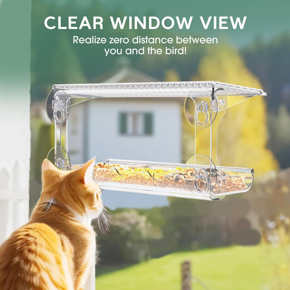 SUNALLY Window Bird Feeder for Outdoors, Clear Bird Feeders Window Mounted with Strong Suction Cups, Transparent Bird House Outside Wild Bird Watching for Garden, Yard, Elderly Kids Viewing SUNALLY