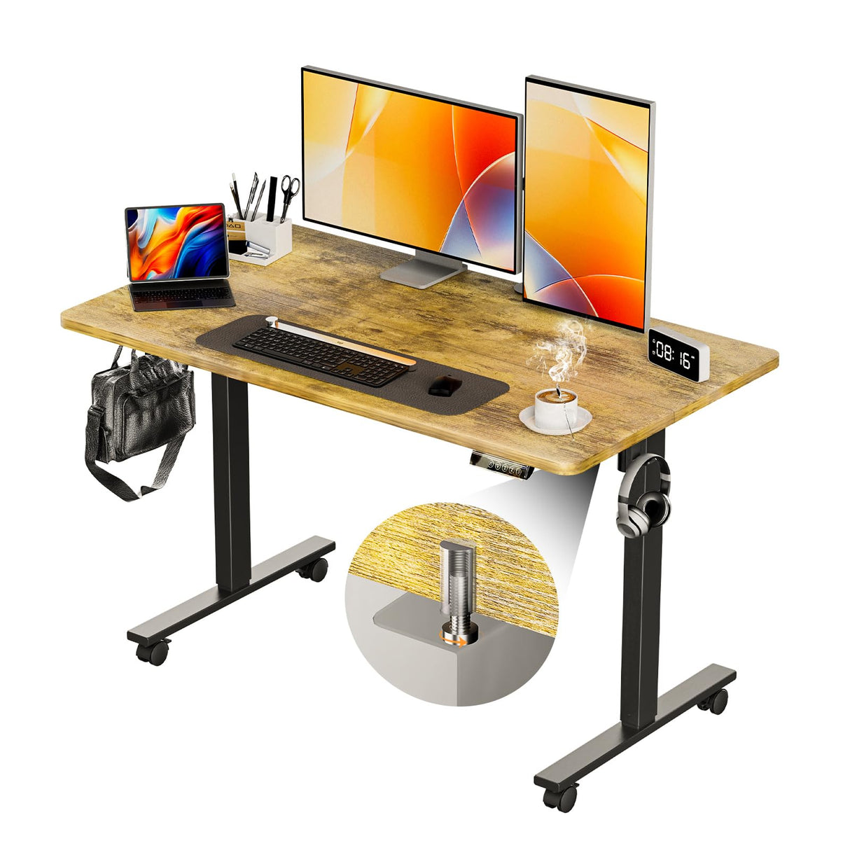 XINYAO Electric Standing Desk Height Adjustable Computer Desk, 48 Inches Sit Stand Desk Workstations with Hook, Ergonomic Table for Home Office Ajustable Height Table with Wheels XINYAO