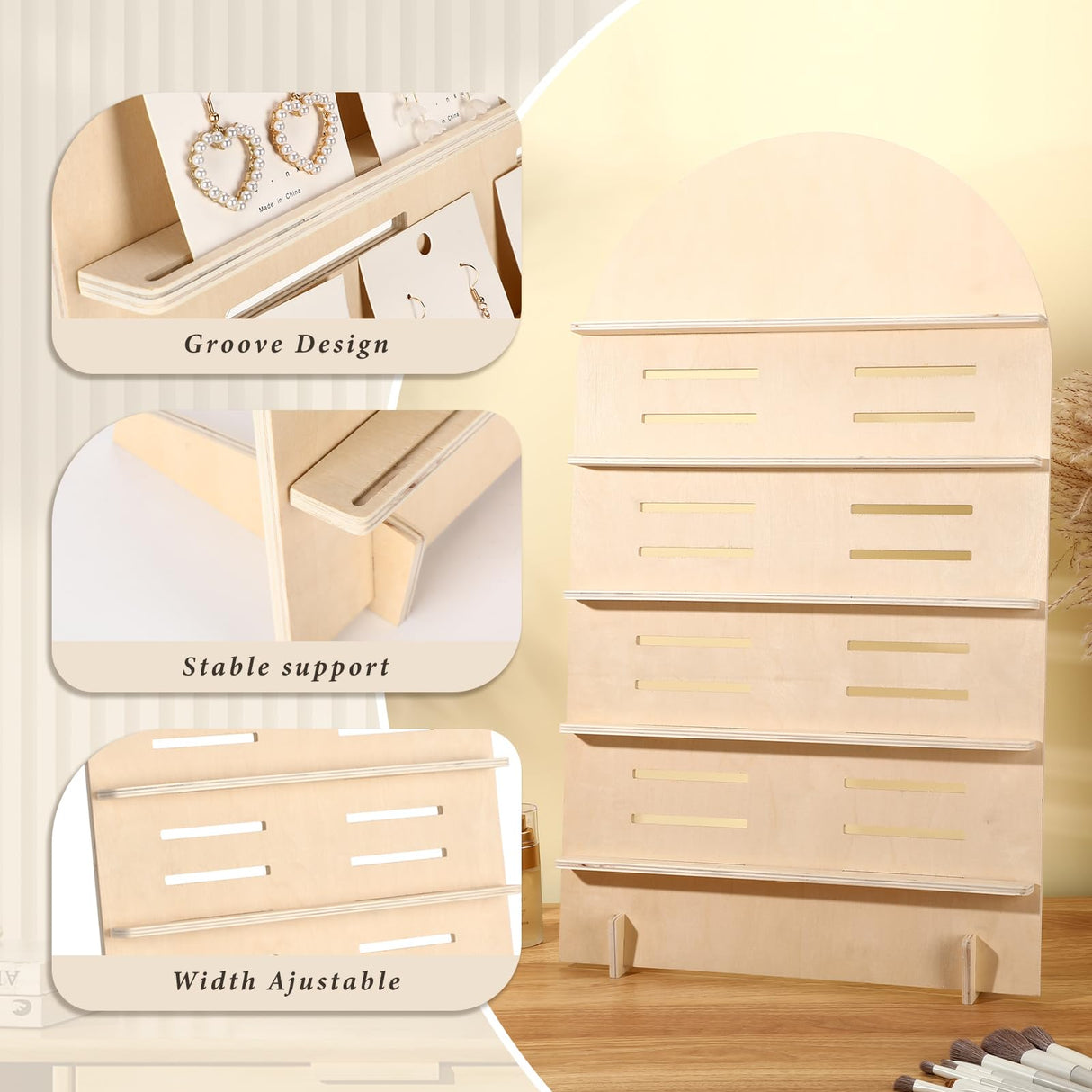 DoubleFill 5 Tier Wooden Earring Display Stand Jewelry Display Rack with Adjustable Height for Retail Storage(Wood Color) DoubleFill