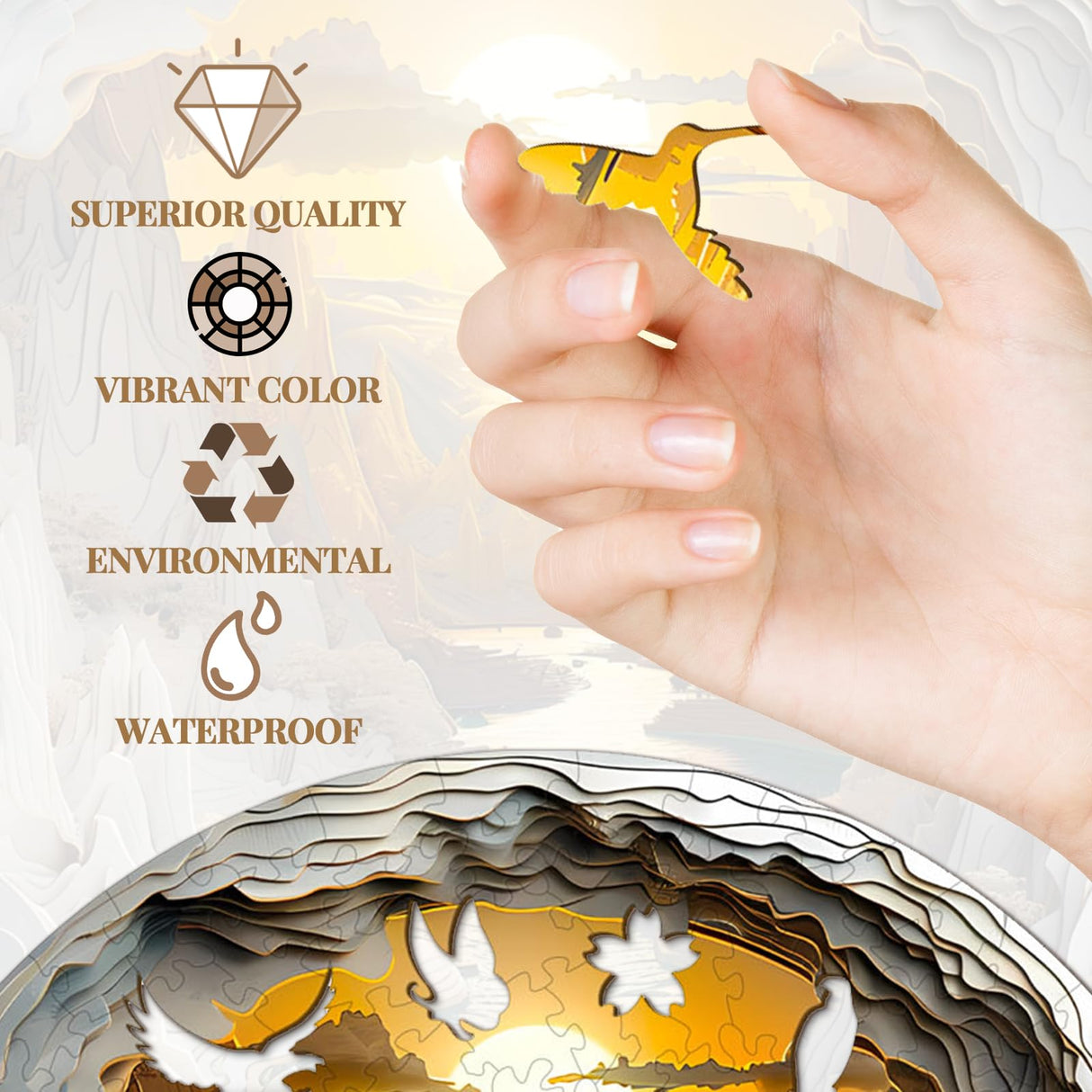 Wooden Puzzle for Adults-3D Vision Effect Wooden Puzzle Unique Shape Advanced Cave Wooden Jigsaw Puzzle for Adult, Wood Puzzles,Challenge Wooden Jigsaw Puzzle (S-8.5 * 8.5in-100pcs) Welsky