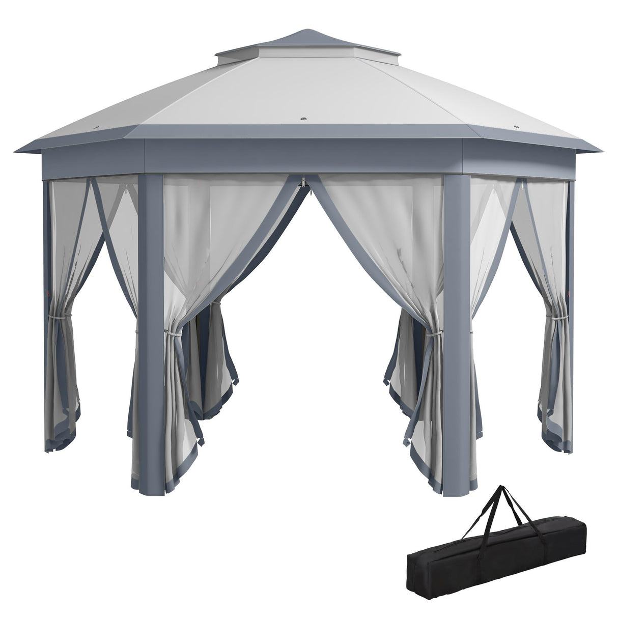 Outsunny 13' x 13' Pop Up Gazebo, Hexagonal Canopy Shelter with 6 Zippered Mesh Netting, Event Tent with Strong Steel Frame for Patio Backyard Garden Wedding Party, Gray Outsunny
