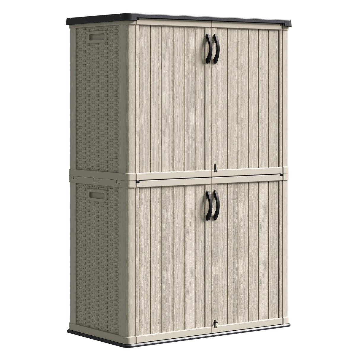 Patiowell 50 cu.ft Plastic Outdoor Storage Shed, Lockable Waterproof Resin Storage Cabinet Vertical Storage Shed for Garden Tools, Garbage Cans, Pool Supplies, Beige(Not Include Shelves) Patiowell