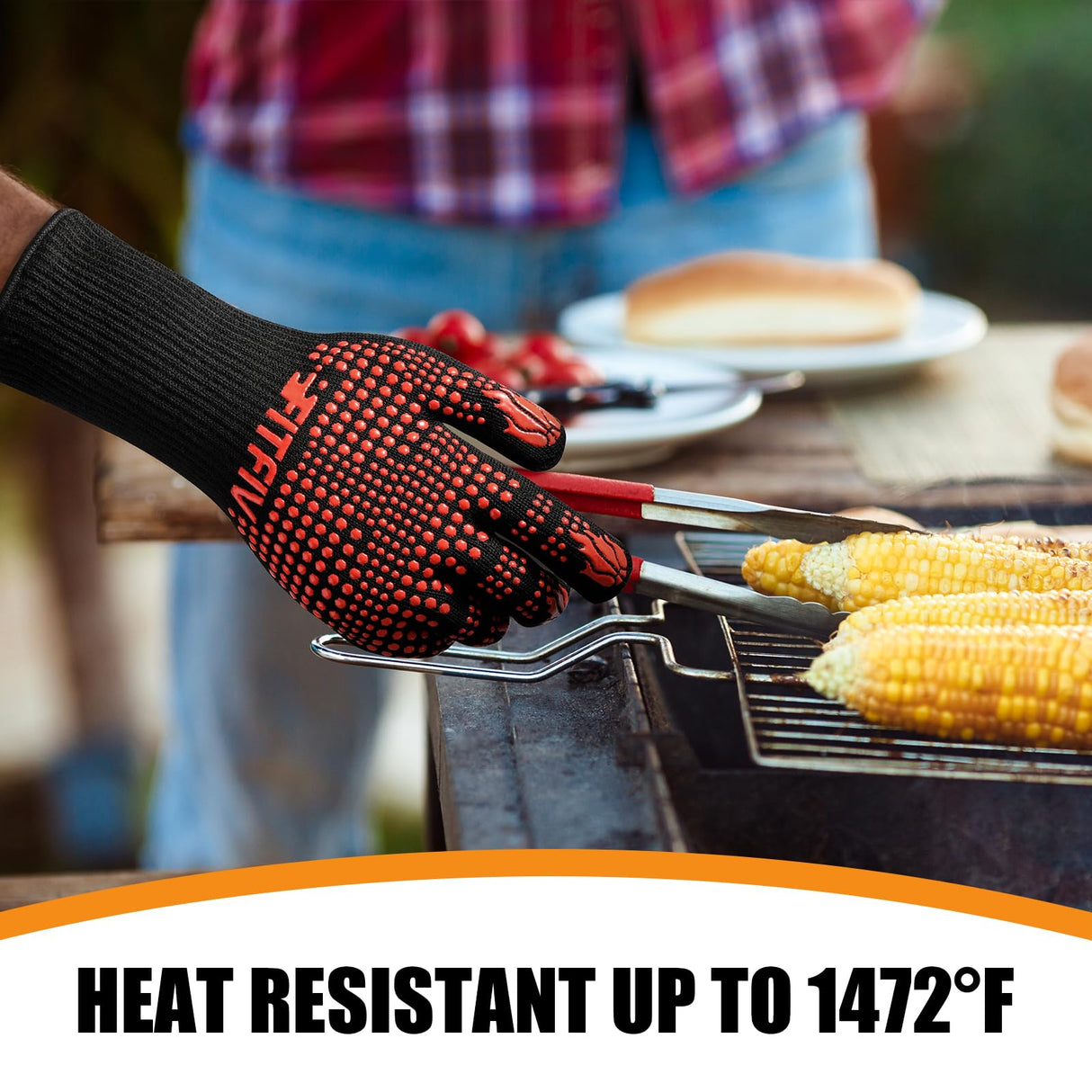 FITFIV BBQ Gloves 1472°F Heat Resistant Gloves, Silicone Non-Slip Kitchen Oven Mitts, Suitable for Grilling, Baking, Cooking, Outdoor Camping (Red) FITFIV