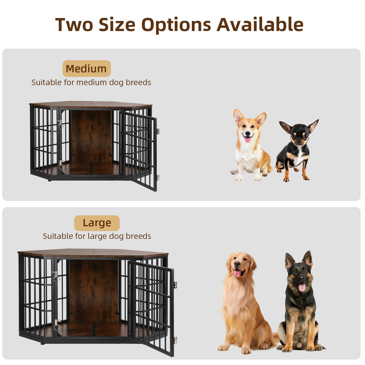 VOWNER 52 Inch Dog Crate Furniture Corner, Wooden Dog Kennel Furniture, End Table Dog Crate for Large Dogs, Indoor Pet Crates Corner Side Table for Dogs, Wide Top Perfect for Limited Room, Brown VOWNER