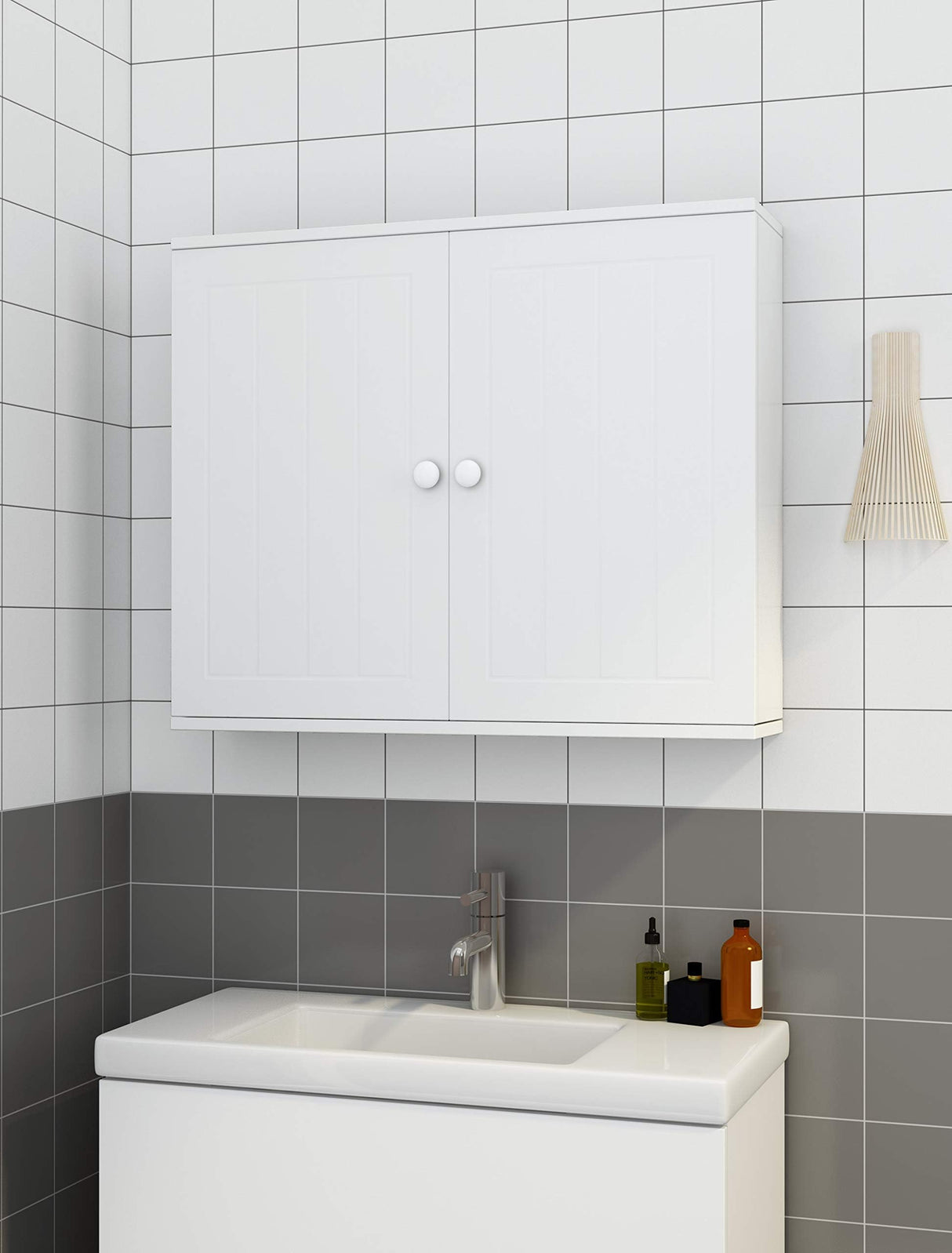 Panana Wall Mounted Cabinet, 2 Doors, Adjustable Shelf, White, 60cm x 15cm x 50cm, Modern Style, Bathroom & Kitchen Panana