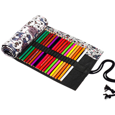 Yitexin 72 Slot Colored Pencil Roll Up Case, Color Pencil Wrap Roll Up Pen Case, Canvas Rolling Pencil Holder Paint Brush Pouch Organizer for Drawing Coloring Sketching Artist (72 Slot Cat)