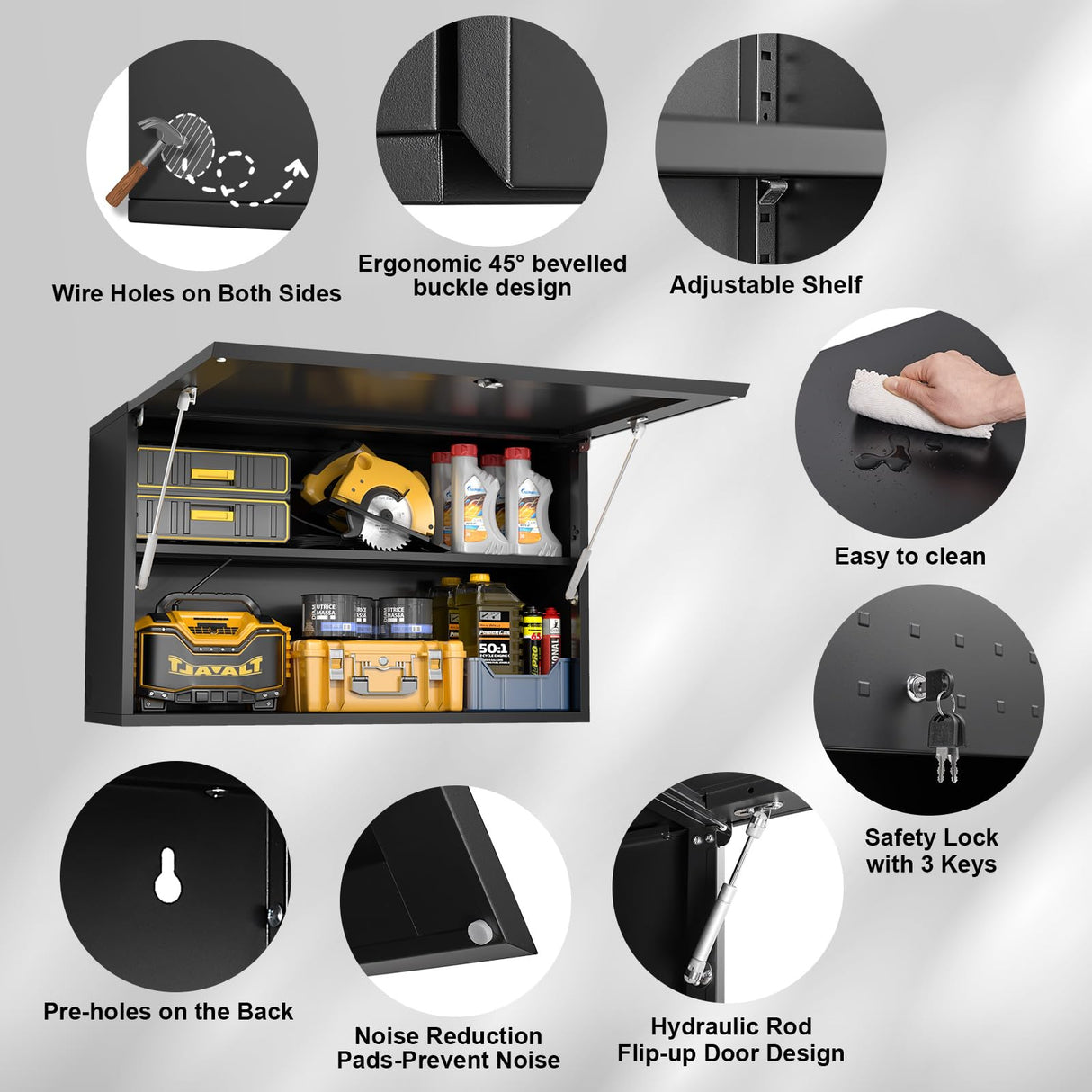 MetalMax Metal Wall Storage Cabinet with Adjustable Shelf Wall Mount Garage Cabinet Flip Up Cabinet Steel Metal Cabinet Trailer Cabinets Work Shop Wall Cabinet Lockable Tool Cabinet Assembly Required MetalMax