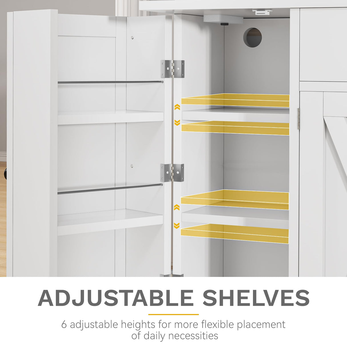 DWVO 71''H Kitchen Pantry Storage Cabinet with Power Outlet, Tall Cabinet with Doors, Shelves & Drawer, Buffet Cabinet with Goblet Holder and Wine Rack for Kitchen, Living Room (41''W, White) DWVO