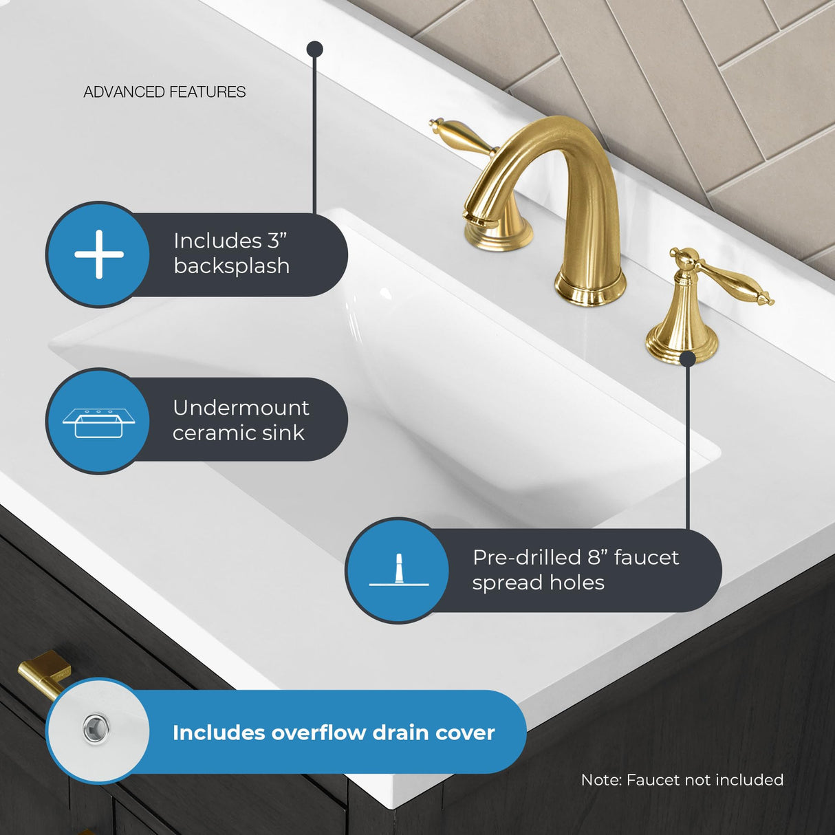 OVE Decors Bailey 60 in. W x 22 in. D x 34.5 in. H Double Sink Bath Vanity in Matte Black Wood with White Engineered Quartz Top OVE Decors