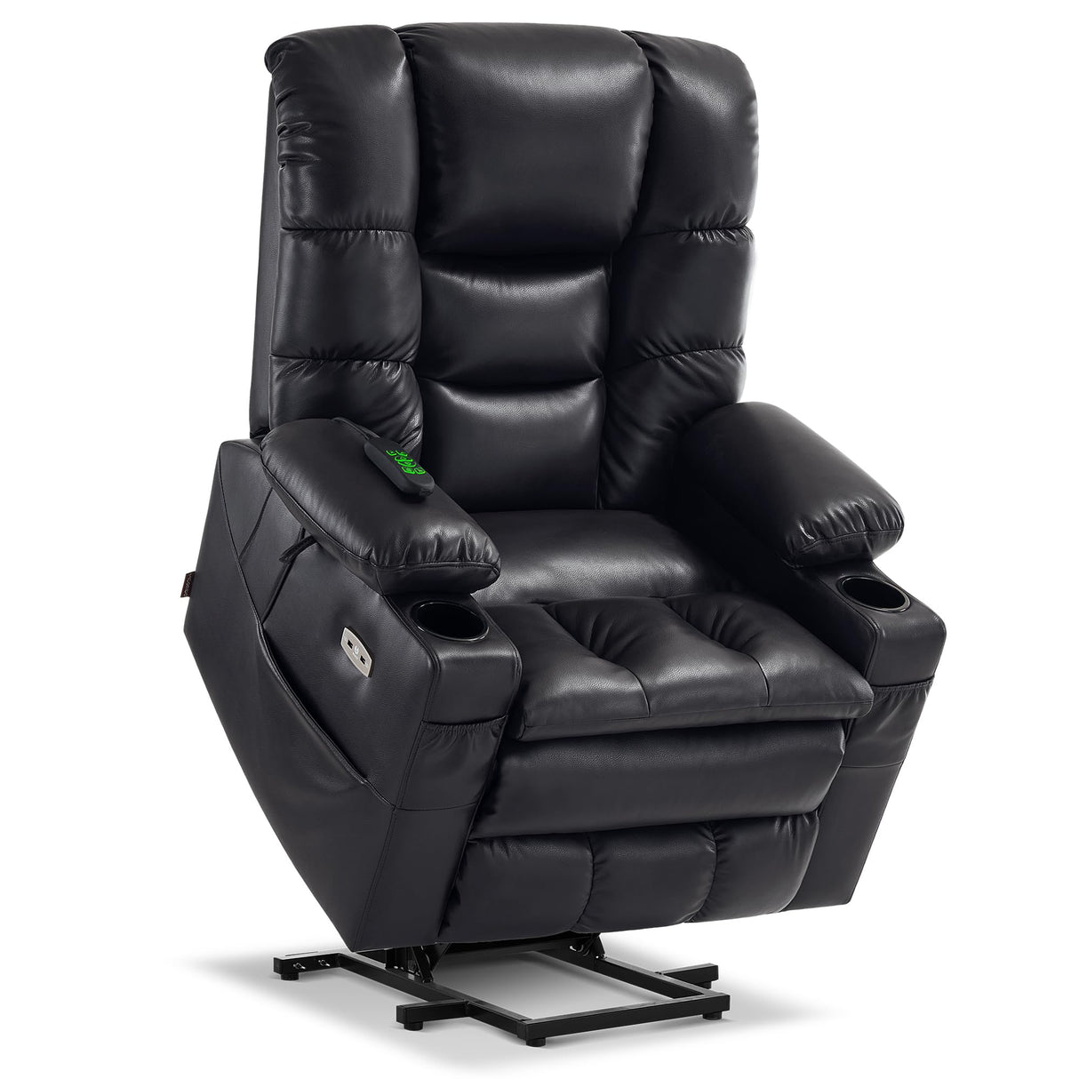 MCombo Large Triple Motor Power Lift Recliner Chair with Massage and Dual Heating, Adjustable Headrest for Tall Elderly People, Faux Leather 7634 (Black, Large) MCombo