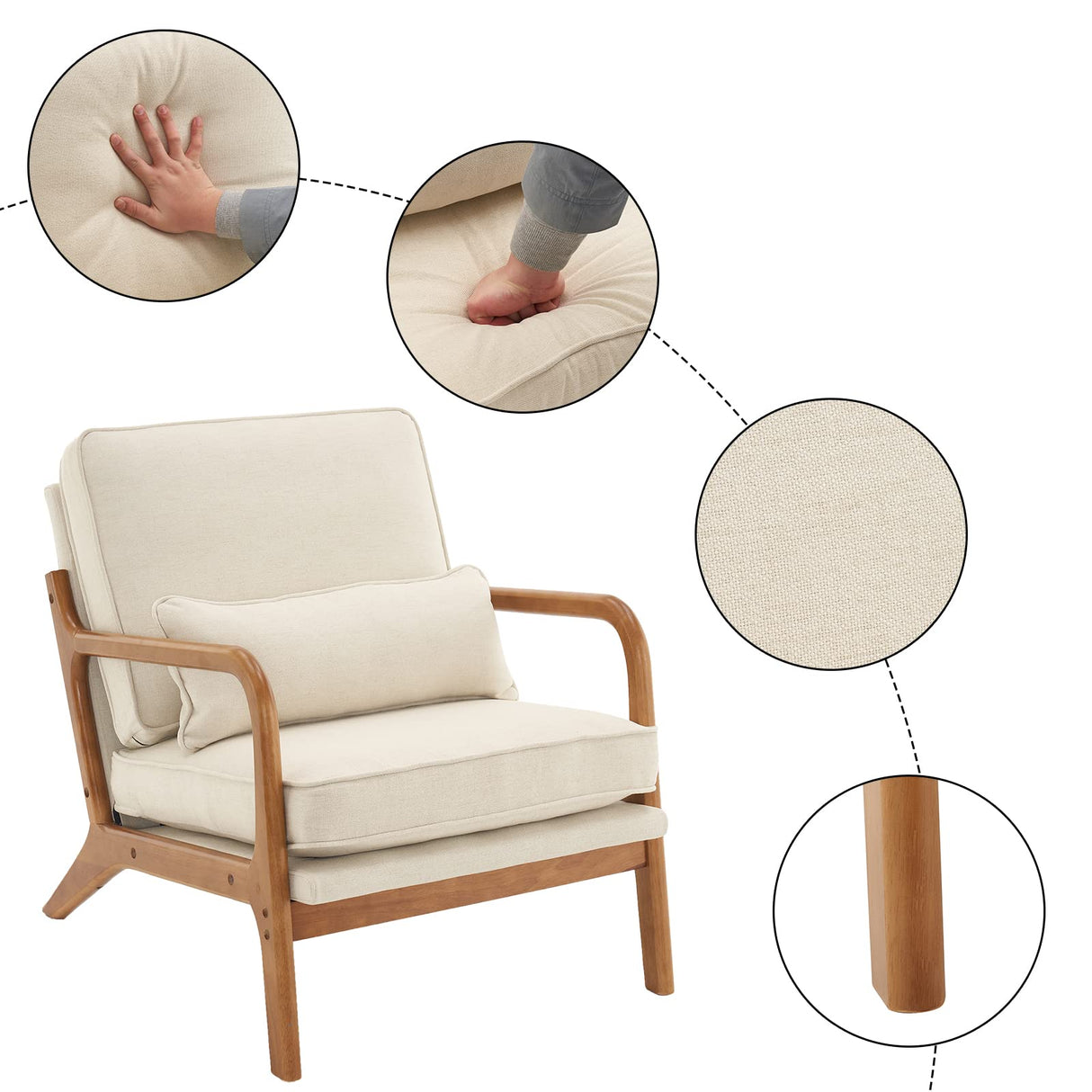 Bonnlo Fine Beige Accent Chairs Set of 2, Upholstered Mid Century Modern Lounge Fabric Chairs Reading Chairs Side Sitting Chair Solid Wood Farmhouse Armchairs for Living Room, Bedroom, Guest Room Bonnlo