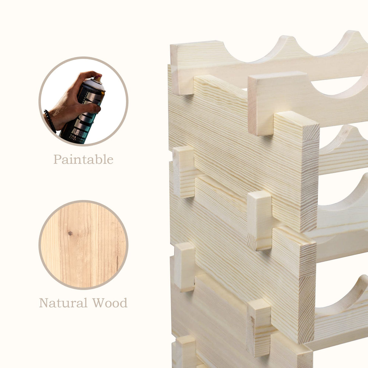 ZENY 72 Bottles Stackable Modular Wine Rack, Freestanding Wine Bottle Holder 6-Tier Wine Holder Display Shelves for Kitchen, Cellar or Basement, Thick Wood Wobble-Free ZENY