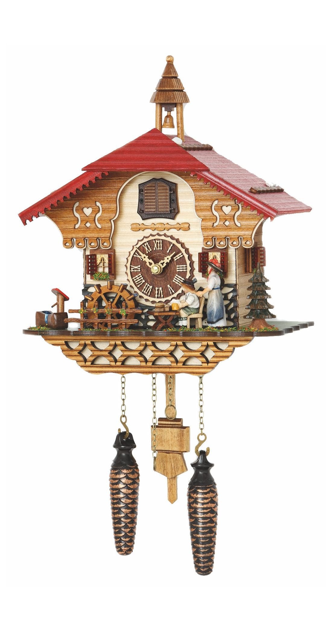 Trenkle Quartz Cuckoo Clock Black Forest House with Moving Black Forest Woman and Mill Wheel, with Music TU 4215 QM Trenkle