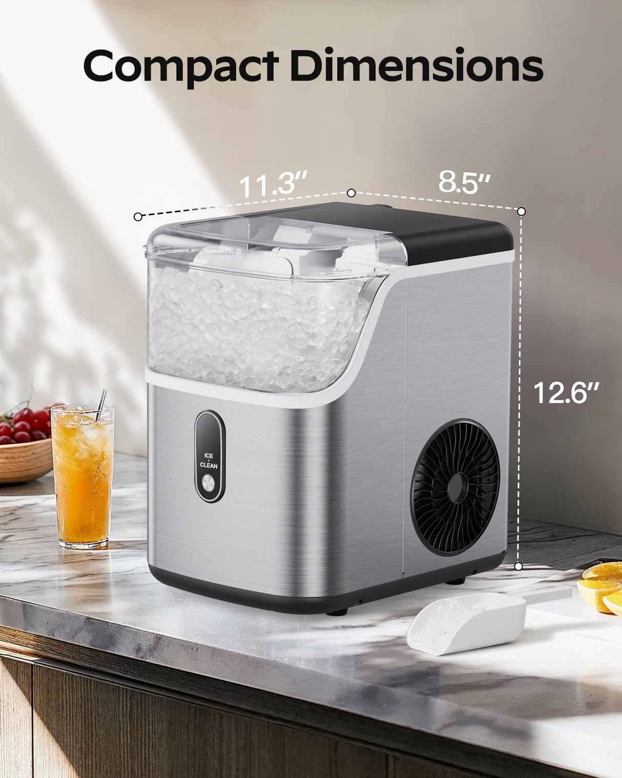 Nugget Ice Maker Countertop, HOMEZAY Pebble Ice Maker with Soft Chewable Pellet Ice, 33 lbs per Day, Compact Ice Machine with Self-Cleaning & LED Indicator for Home, Kitchen, Camping, RV, Office HOMEZAY