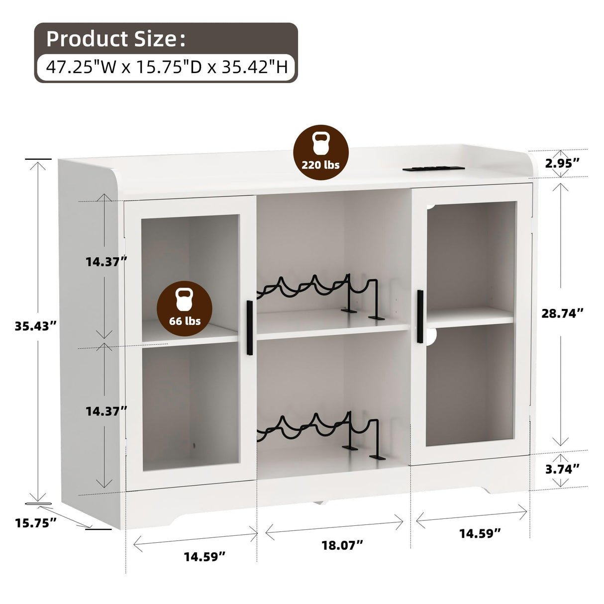 Ludatido Wine Bar Cabinet for Home, Liquor Cabinet with LED Lights, Power Outlet, Storage, Glass Door for Living Room, Dining Room, Home Bar - White Ludatido
