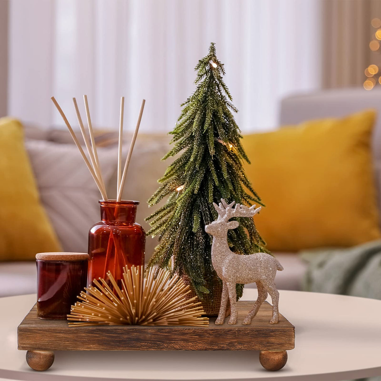 Wood Pedestal Stand Kitchen Soap Tray Farmhouse Wooden Riser Stand for Kitchen Bathroom Counter Table Decor Plant Candle Vases Display (Dark Brown, 9 x 6 Inch) Amyhill