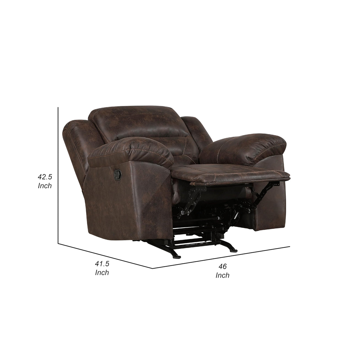 Benzara Henry Manual Rocker Recliner Chair, Pillow Tuft Dark Brown Microfiber Benzara