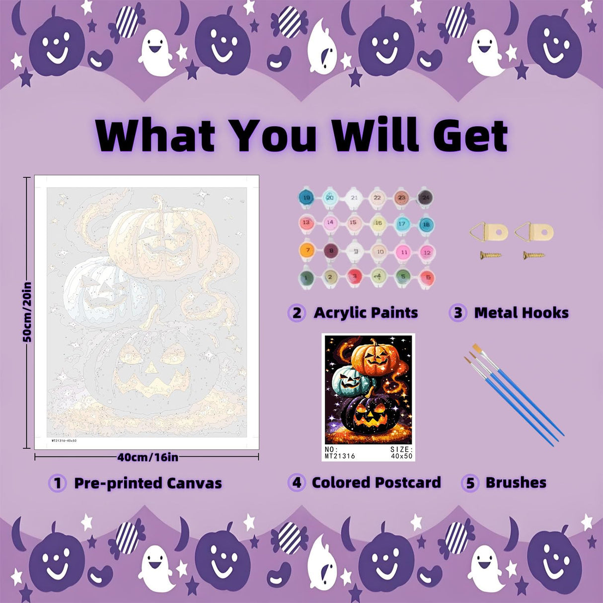 Arttoplus Halloween Paint by Numbers Kit for Adults Beginner-Pumpkin Adult Paint by Number Kits on Canvas, Horror DIY Acrylic Oil Painting by Numbers for Adults for Gift Home Wall Decor(16x20inch) Arttoplus