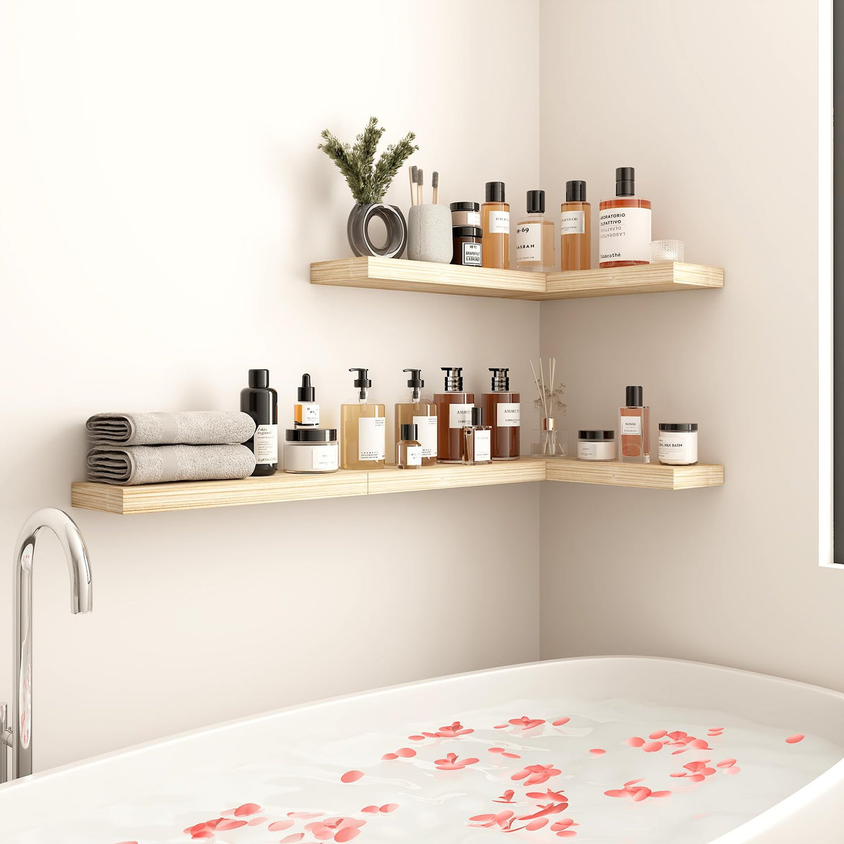 BOFIRE Wall Shelves, Floating Shelves for Wall, Wall Mounted Wood Shelves for Bedroom Laundry Living Room, Solid Wood Display Shelves Decor (Wooden, 17 Inch) BOFIRE