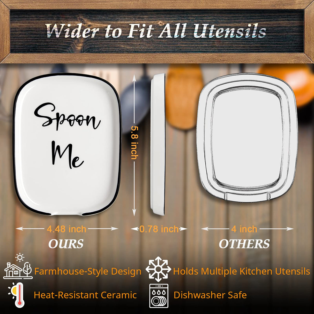 Ceramic Spoon Rest for Stove Top, Large Spoon Holder, Spoon Rest for Kitchen Counter, White Coffee Spoon Rest, Heat-Resistant Cooking Utensil Rest, Modern Farmhouse Kitchen Décor DAYYET