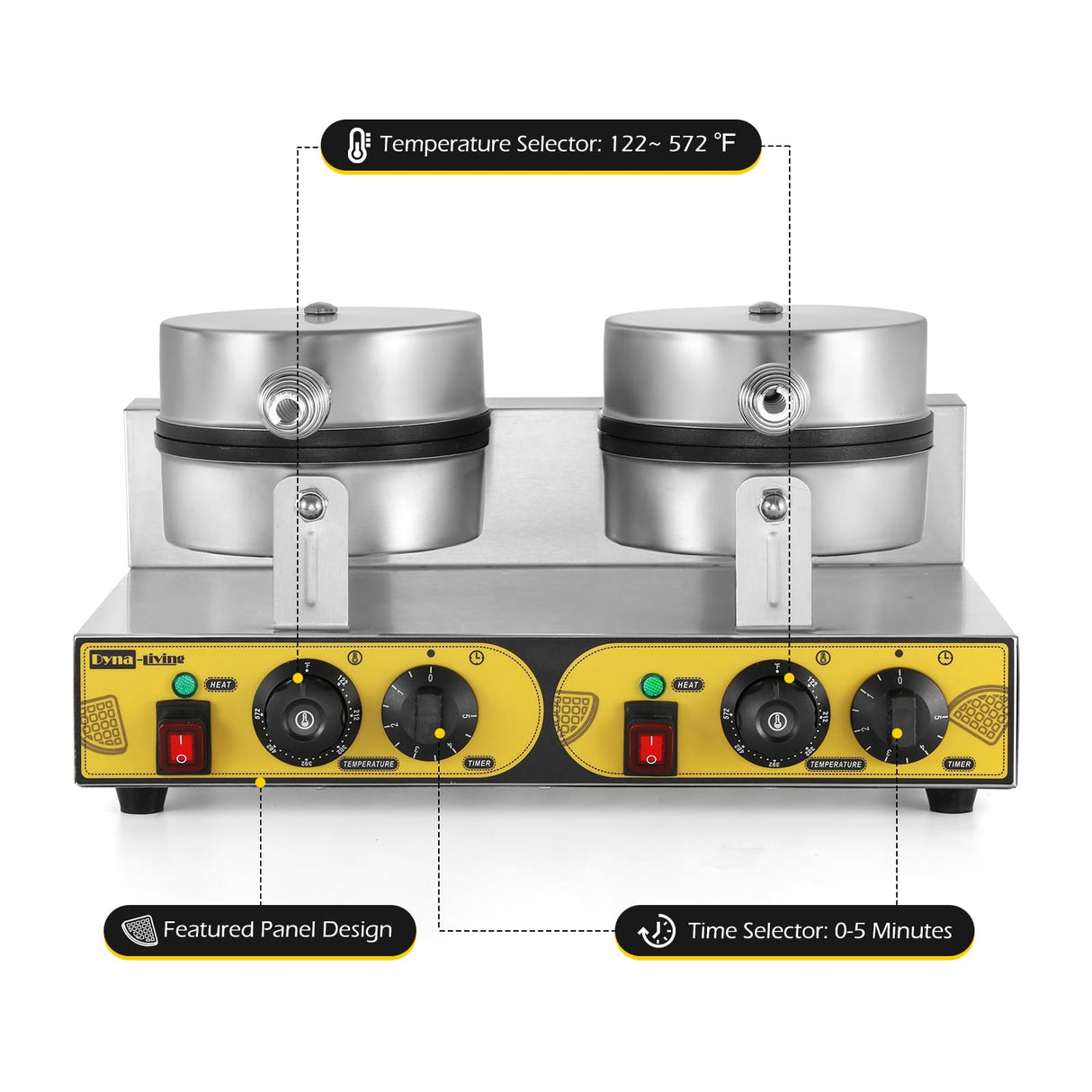 Dyna-Living Commercial Waffle Maker Double Waffle Maker, 2400W Non-Stick Commercial Waffle Maker Stainless Steel Waffle Iron Machine for Restaurants, Large Waffle Maker, Commercial Waffle Machine Dyna-Living