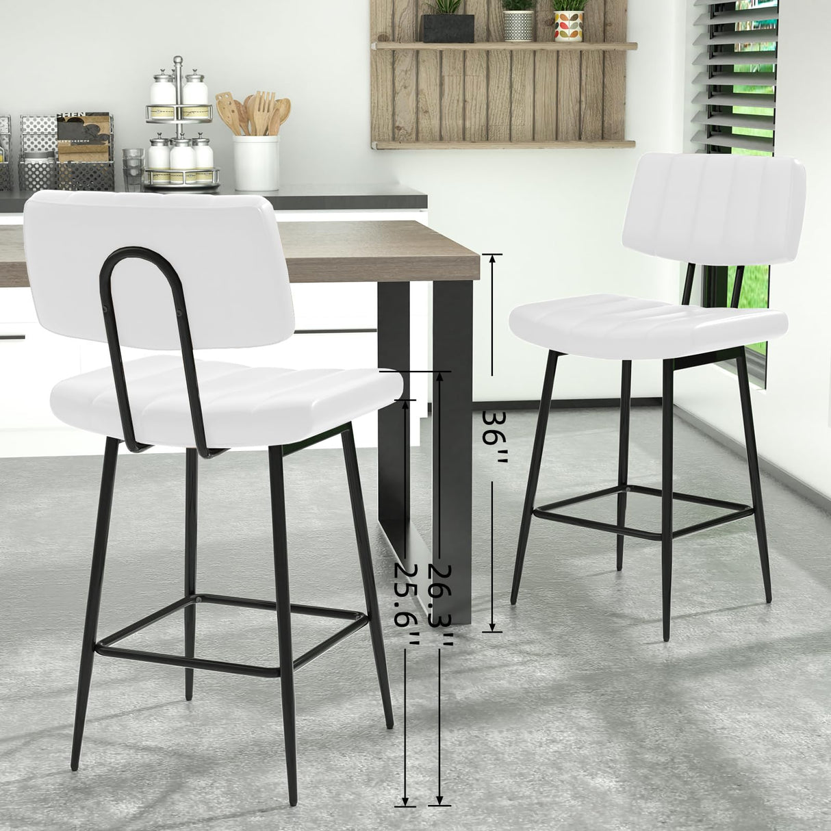 HONIFUR Bar Stools Set of 4, Barstools with Sturdy Legs, Leather Counter Height Bar Stool for Kitchen, Dining, 26 Inch Farmhouse Counter Stools, White HONIFUR