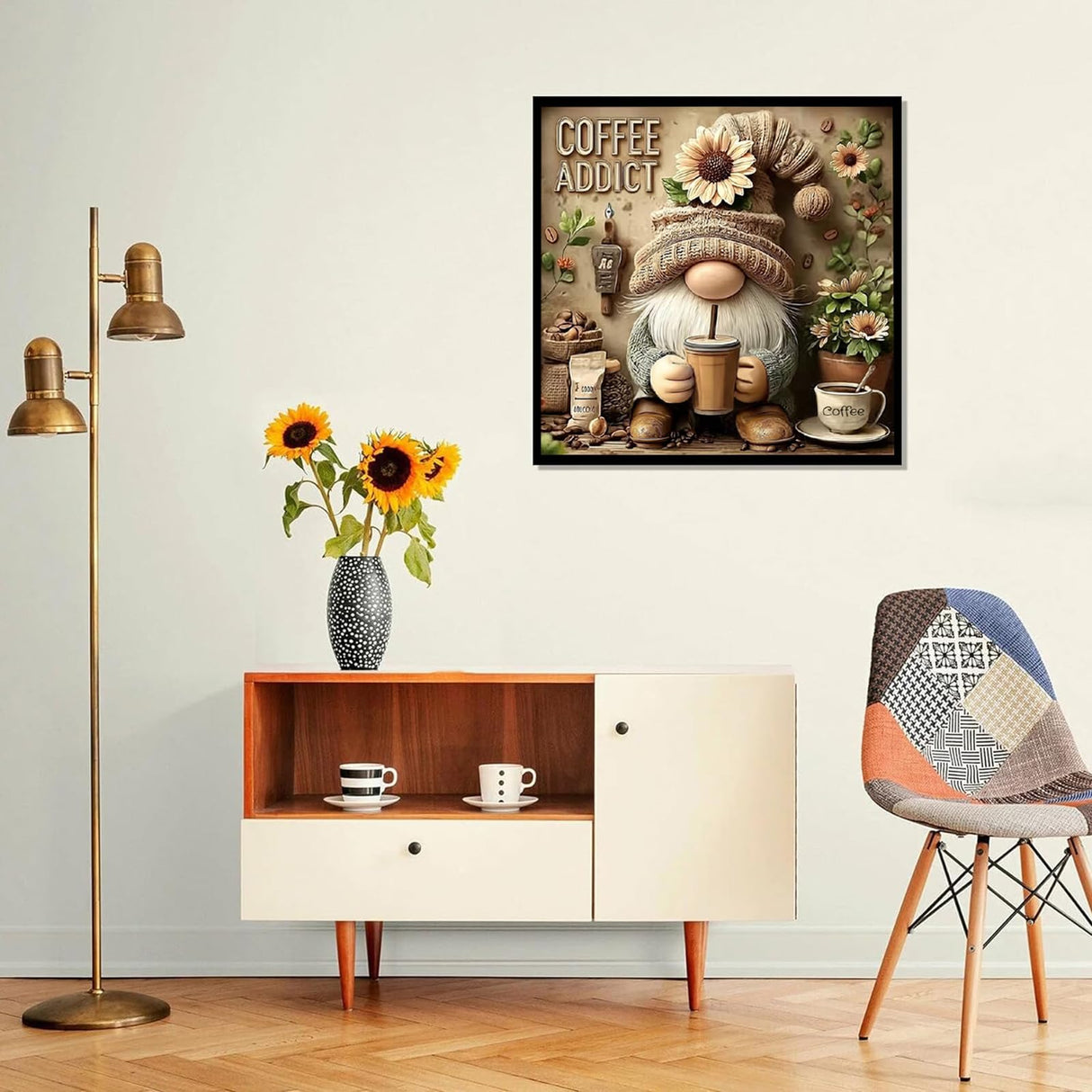 5D Diamond Art Painting Kits for Adults,Gnome Drinks Coffee Diamond Painting for Beginner, DIY Full Drill Round Coffee Addict Paint by Diamond Dot Gem Arts for Home Decor 12x12IN DIYDECORFUN