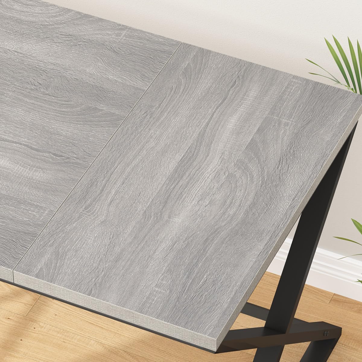 IBF Large Home Office Computer Desk, Industrial Long Work Study Writing Desk, Simple Executive Conference Table for 2 Person, Wood Metal Double Pc Gaming Workstation in Bedroom, Light Grey Oak, 70 in IBF