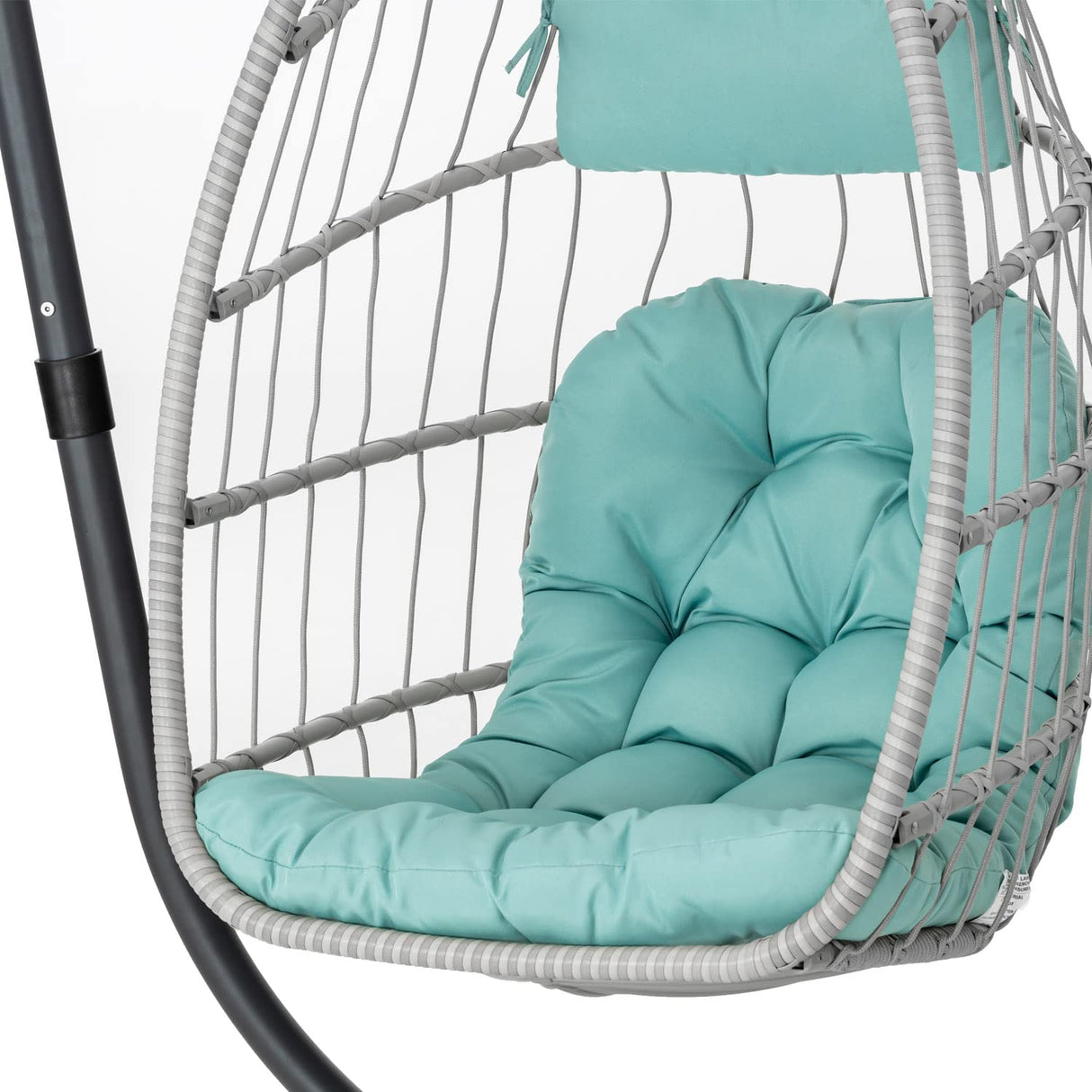 Yechen Egg Swing Chair with Stand, Patio Wicker Rattan Hanging Chair Swing Hammock Egg Chairs with UV Resistant Cushion for Indoor Bedroom Outdoor Garden Backyard, Light Blue (QH1912050036USBL) Yechen
