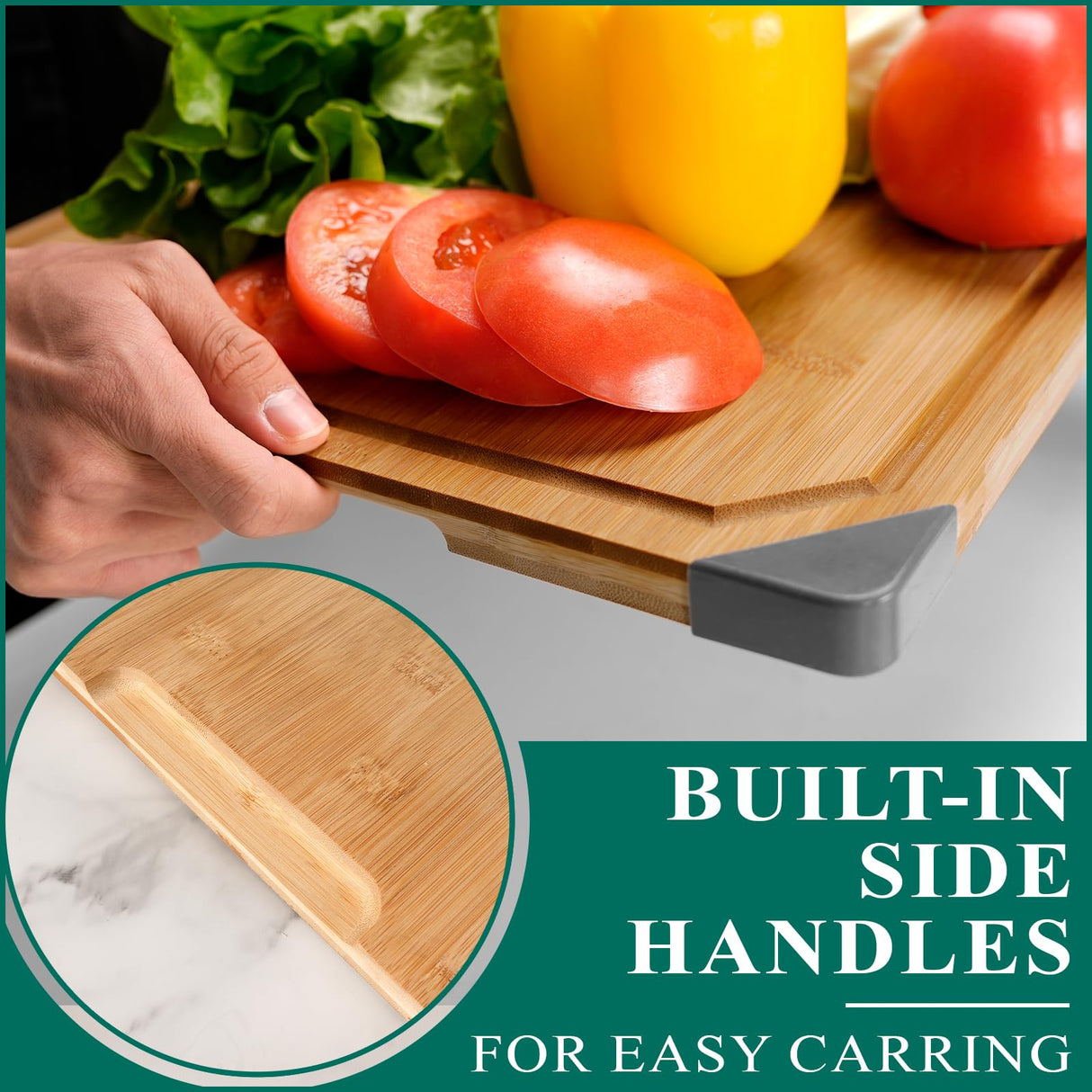 Bamboo Cutting Board, Empune Wood Cutting Boards for Kitchen with Non-slip Rubber Feet Wooden Chopping Board for Meat and Vegetables, XL Empune