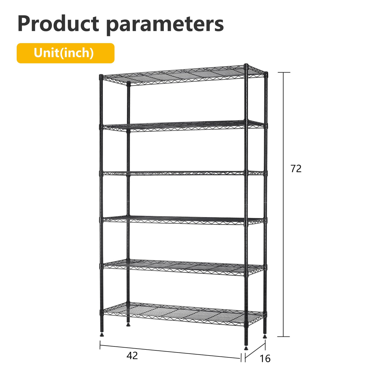 BestOffice | 6-Tier Wire Storage Shelves | 42x16x72 | Black | with Adjustable Racks | Heavy-Duty Metal Shelf, Holds Upto 1500 lbs | No-Tool Assembly | Ideal for Home & Garage Shelving BestOffice
