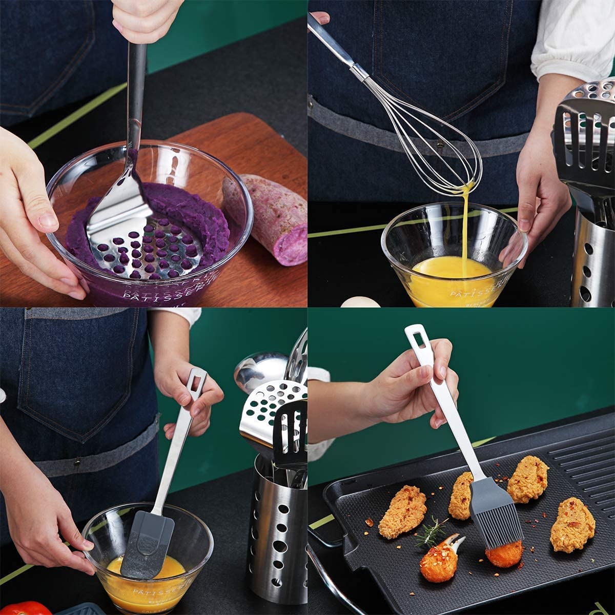 Berglander Stainless Steel Cooking Utensils Set, 13 Pieces Kitchen Utensils Set, Kitchen Tools Set with Utensil Holder Non-Stick and Heat Resistant,Dishwasher Safe, Easy to Clean (13 Packs) Berglander