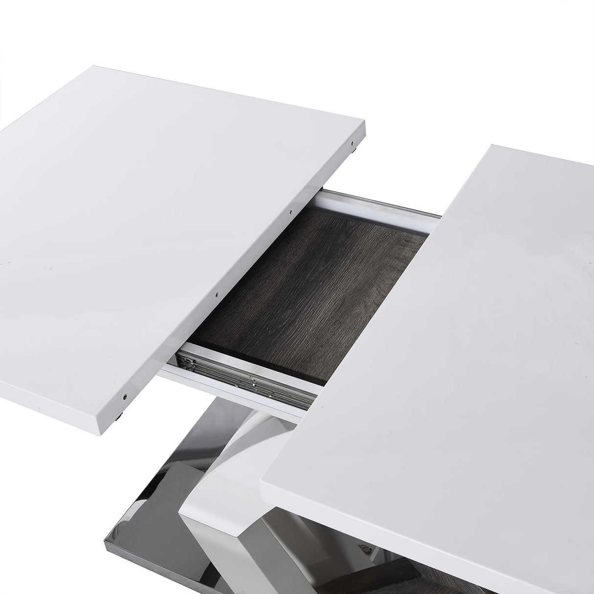 Cherry Tree Furniture High Gloss White Extendable Dining Table 6 to 8-Seater with Stainless Steel Base Cherry Tree Furniture