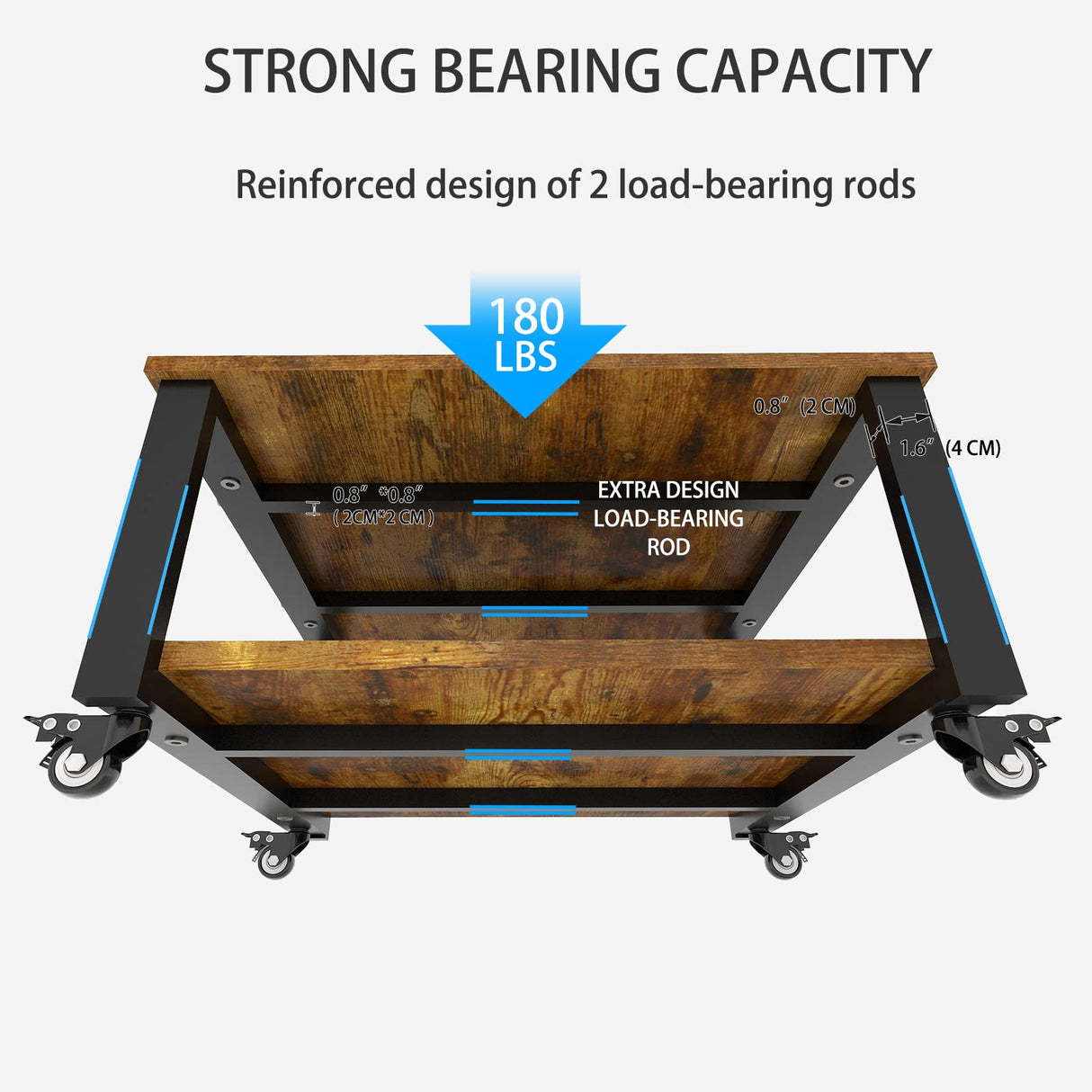 Natwind 2 Tier Laser Printer Stand,23.6''x23.6''x12.6'' Large Printer Table Copier Stand,Heavy Duty Rolling Printer Cart with Paper Storage Shelf,Printer Holder with Wheels for Home Office (Retro) Natwind