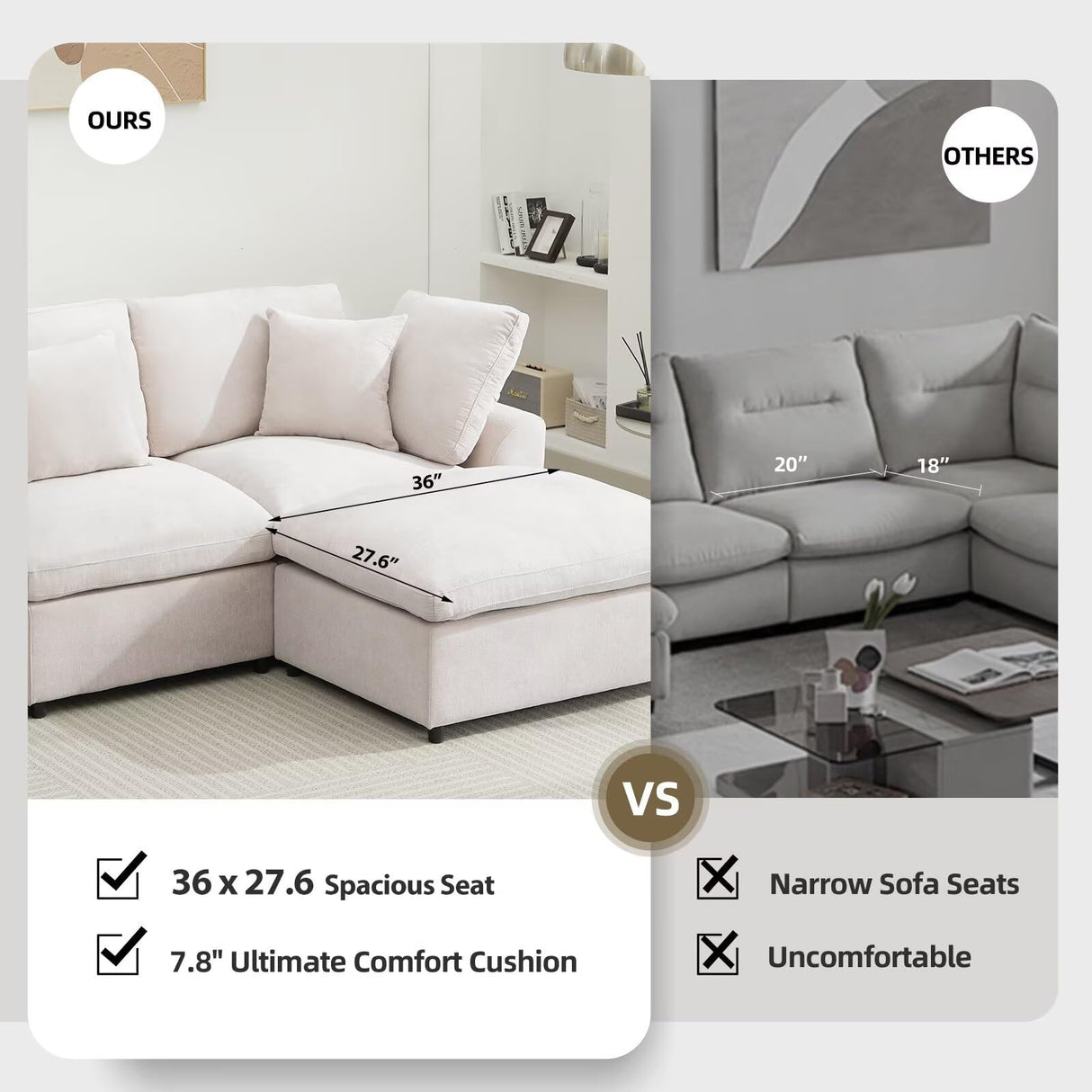 POYISOU 101" Cloud Couch Sectional Sofas for Living Room, L Shaped Modular Couch with Ottoman, Large Convertible Modern 3 Seats Sofa Chenille Comfy Couches for Apartment Lounge, Beige POYISOU