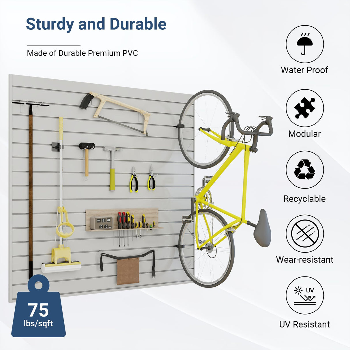 Neoaider Slatwall Panel 4 FT x 4 FT, Interlocking Slat Wall Paneling, Wall Mounted PVC Wallpanel, Suitable for Garage Storage and Organizer, Slatwall Board, Shelves - Grey Neoaider