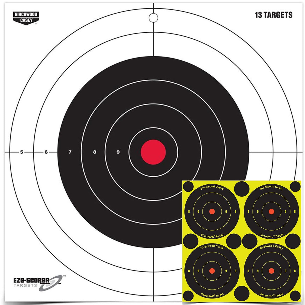 BIRCHWOOD CASEY 12" Eze-Scorer Bull's-Eye Practice Shoot-Up Brilliant White Paper Targets for Indoor and Outdoor Use, 13 Targets Birchwood Casey