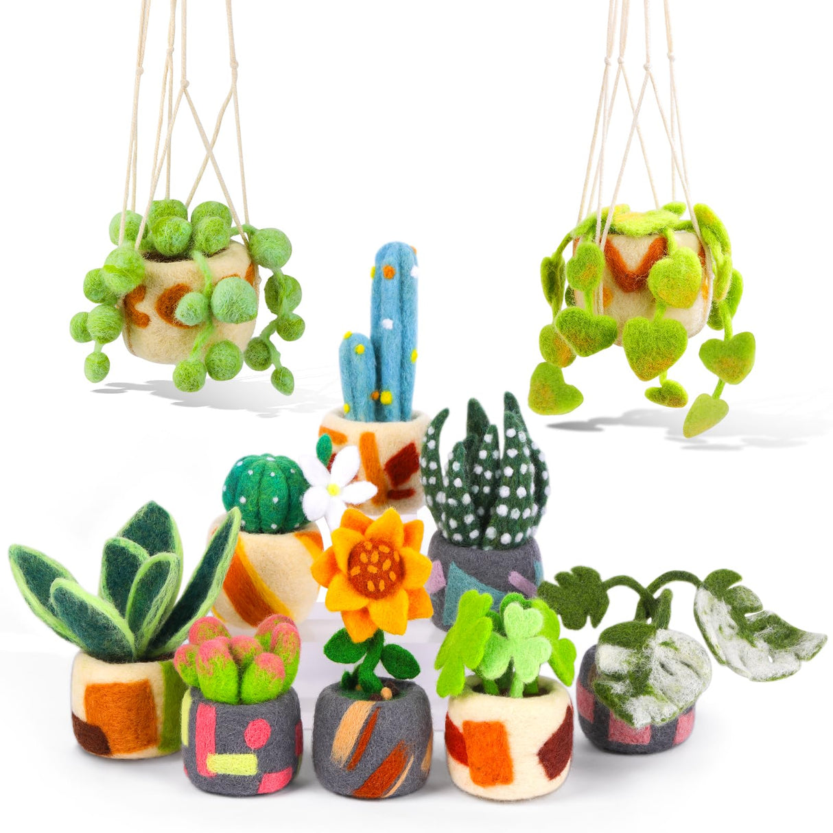 OEHPICC Needle Felting Kit - 10 Pack Plant Pot Needle Felting Starter Kit, Felting Kits with Basic Felt Tools, Clear Instructions for Beginner Adult Craft Kit, DIY Craft Plant Decor Present OEHPICC