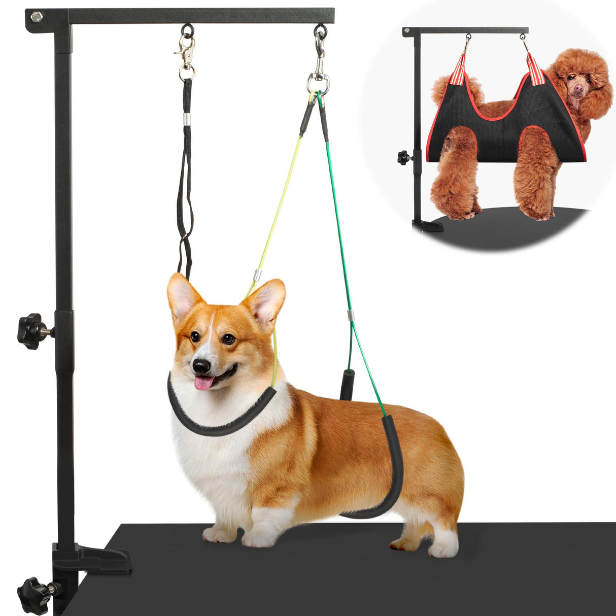 Dog Grooming Arm with Pet Grooming Hammock, getlstub 35" Pet Grooming Table Arm with Adjustable No Sit Haunch Holders, Dog Grooming Stand with Loop Noose for Small and Medium Pets getlstub